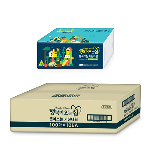 [행복이오는집] 천연펄프 팝업_키친타월 3겹 100매*10세트