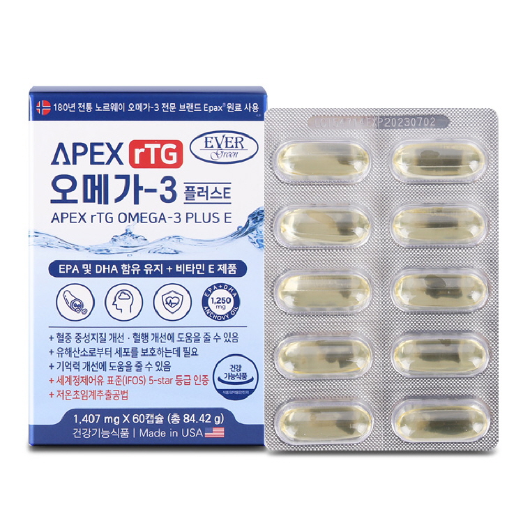 에버그린 에이펙스 알티지 오메가-3 비타민E 1,407mg x 60캡슐 A0598