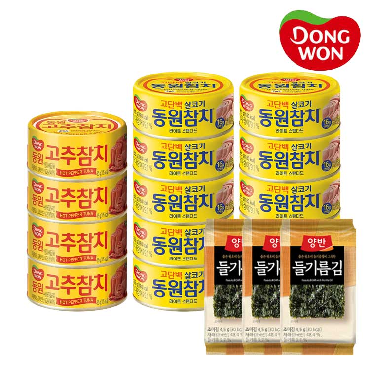[동원] 라이트스탠다드 참치 85g 10캔 + 고추참치 85g 4캔 + 양반 들기름김 3봉