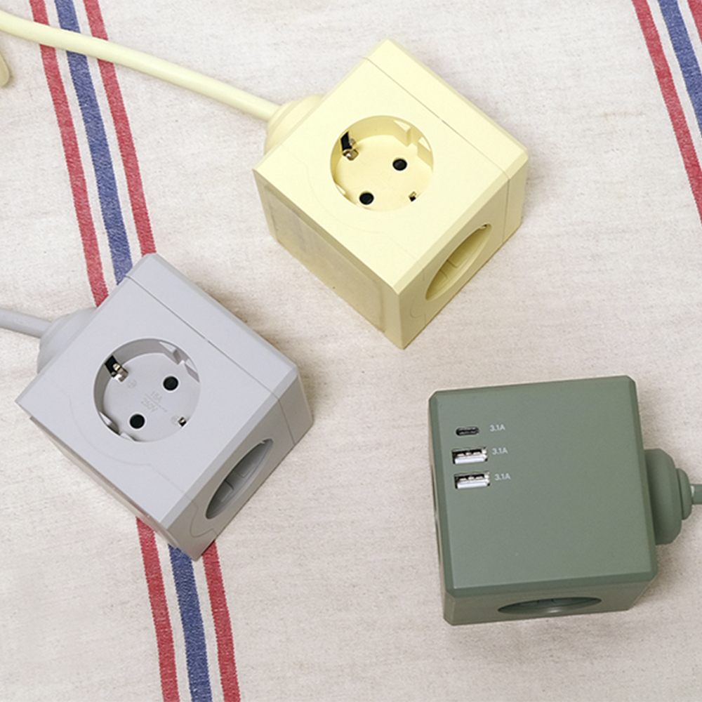 추가할인[에코너] MT02 전선형 1.8M 큐브 멀티탭 4000W 고용량 (3구/C타입포트/USB포트)