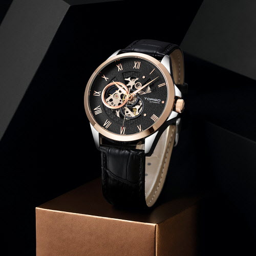 [토르소] 칼리스토 크켈레톤 오토매틱 남성 가죽워치 T606L-RBBK