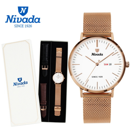 [니바다] 클래식 남성 캘린더 메탈워치 1017 (가죽밴드2개증정 3가지연출)