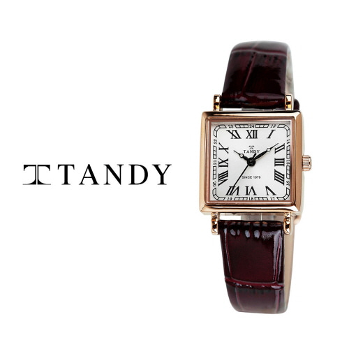 [탠디] 모던 스퀘어 여성 가죽 워치 T-1903 로즈골드