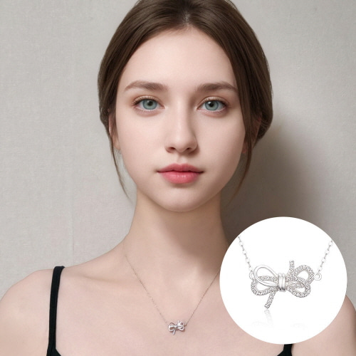 [탠디] 실버925 지르코니아 리본 목걸이 네크리스 TDN610 실버