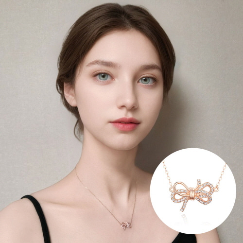 [탠디] 실버925 지르코니아 리본 목걸이 네크리스 TDN610 로즈골드