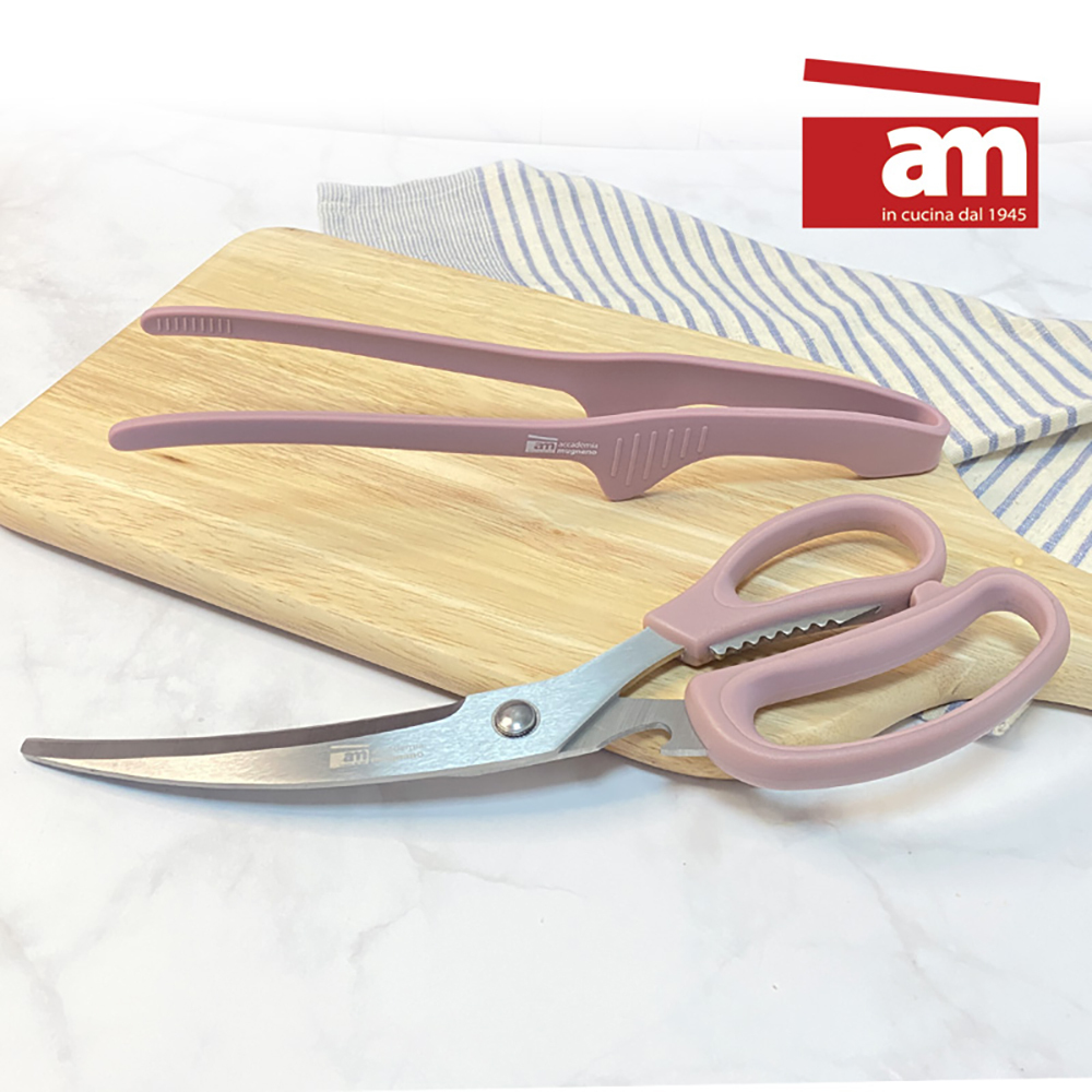 [이태리 am] 스테인리스 곡선가위,실리콘 집게2종세트 Am-KST-2P