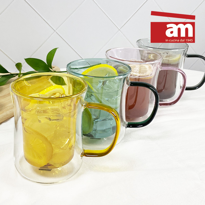  [이태리 am] 더블월 글라스-400ml(엠버브라운,시티그레이,핑크,포레스트그린) AM-TDG-400