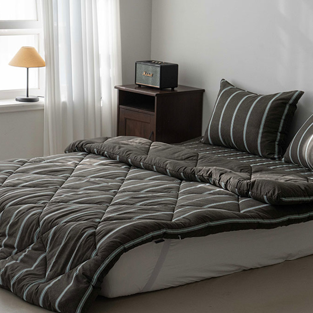 [Guy Laroche] 기라로쉬 스트라이프 세미마이크로 이불 Q풀세트(챠콜)