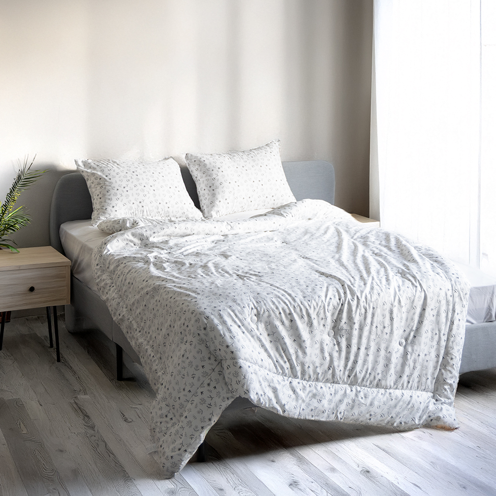 [Guy Laroche] 세미마이크로 화이트 가든 이불 Q