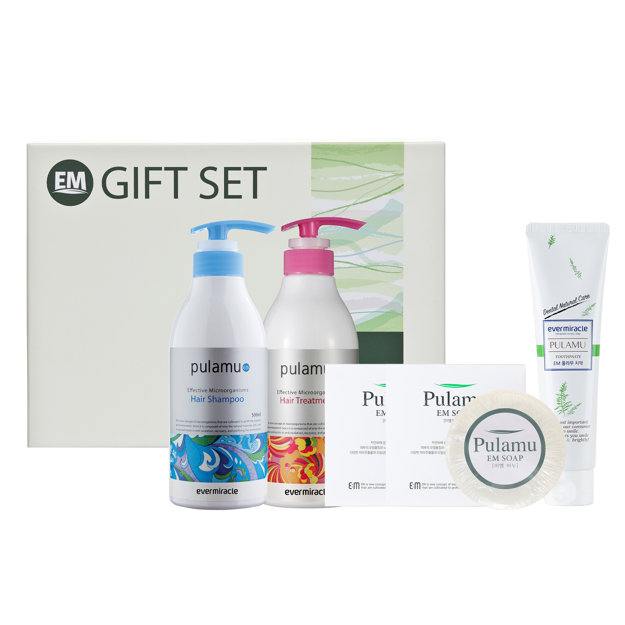 [EM]풀라무 EM 세트4 (샴푸, 트리트먼트, 투명비누2, 치약)
