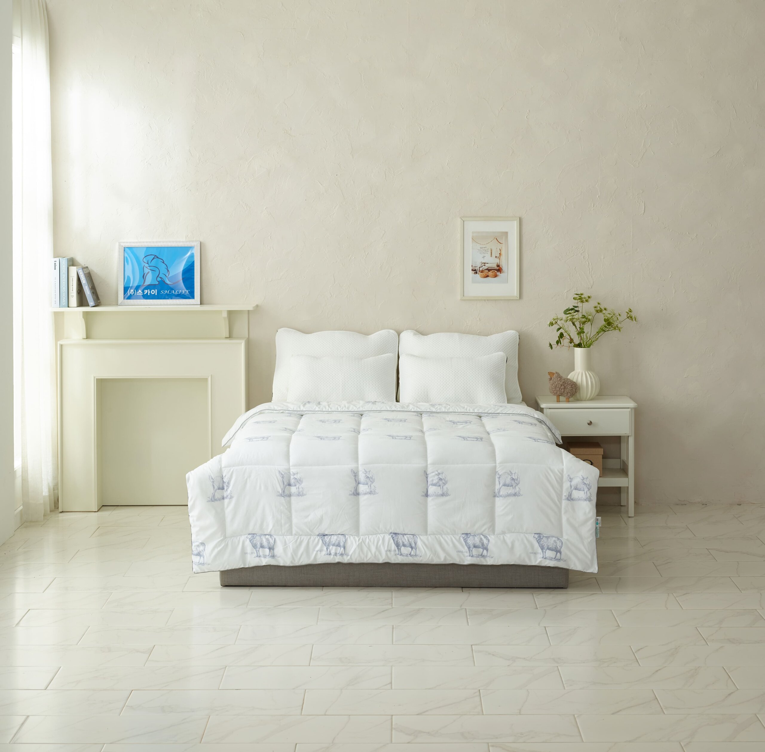 [샬리프] 수선화 차렵이불+베개커버2p+침상패드1p+ 구스베개 2P