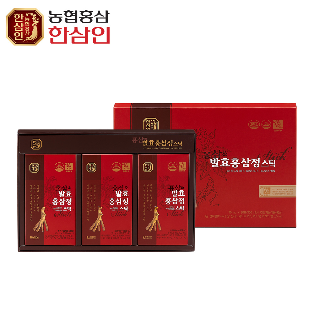 [농협 한삼인] 발효홍삼정 스틱 10ml x 30포 + 쇼핑백 (건강기능식품)