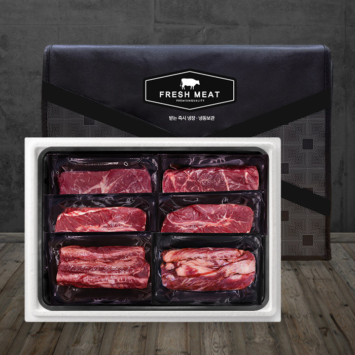 미국산 탑초이스 블랙앵거스 구이용 선물세트 1호(총1.2kg/부위별400g/갈비살+부채살+척아이롤)