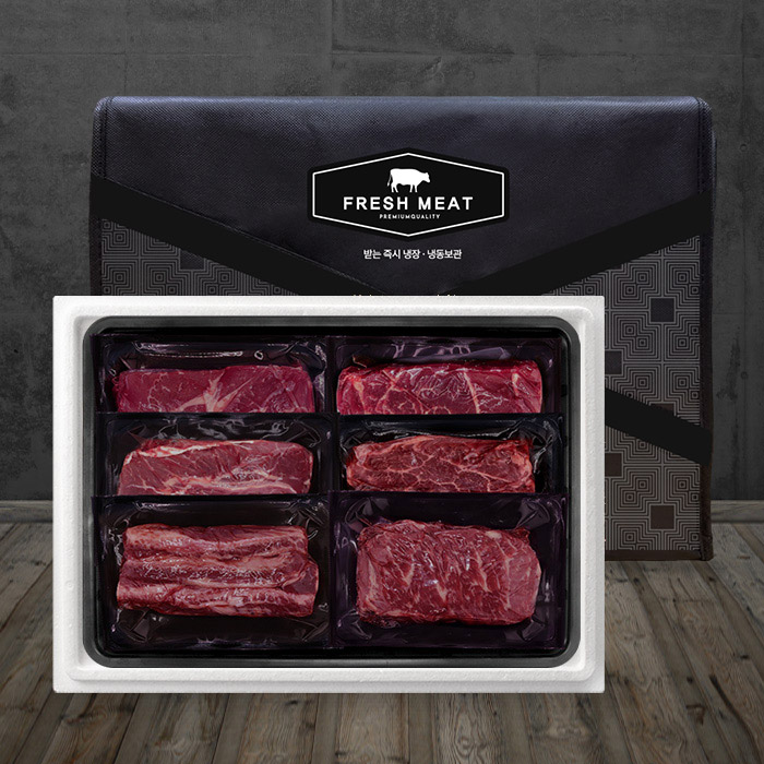 미국산 탑초이스 블랙앵거스 구이용 선물세트2호(총1.2kg/각200g/척아이롤+토시살+갈비살+살치살+부채살+척아이롤)