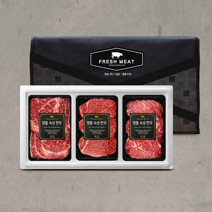 1등급 암소숙성 한우 꽃등심 구이혼합세트 4호(총900g/팩당300g/꽃등심+안심+채끝)냉장