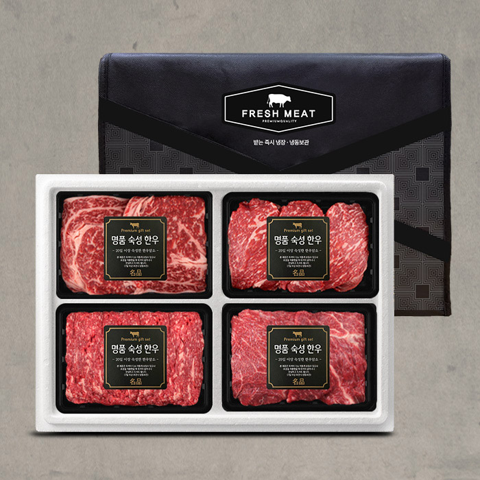 1등급 암소숙성 한우 꽃등심 정육 혼합세트 1호(총1.6kg/팩당400g/꽃등심+채끝+불고기+국거리)냉장