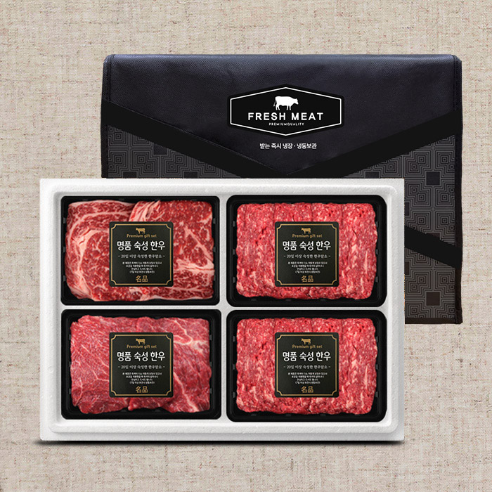 1+등급 숙성 한우 꽃등심 정육세트 4호(총1.6kg/팩당400g/꽃등심+불고기+불고기+국거리)냉장