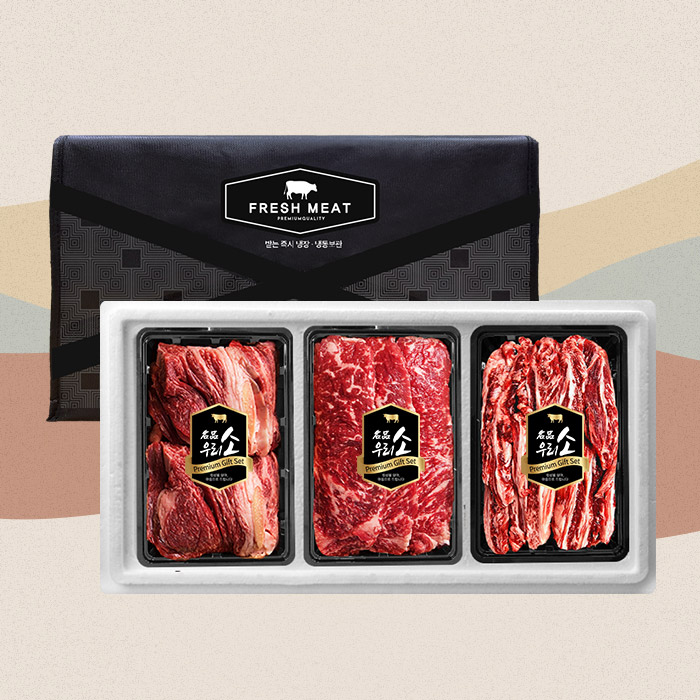 더 부드러운 국내산 소고기 선물세트 2호(총900g/각300g/꽃등심+채끝+갈비살)
