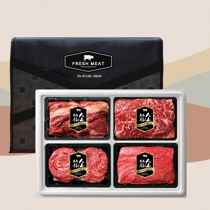 더 부드러운 국내산 소고기 선물세트 3호(총1.2kg/각300g/꽃등심+채끝+불고기+국거리)