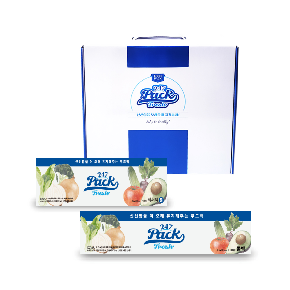 (백화점판매상품)247 프레쉬팩 뉴프리미엄 지퍼백 중형 1팩×롤백 1팩