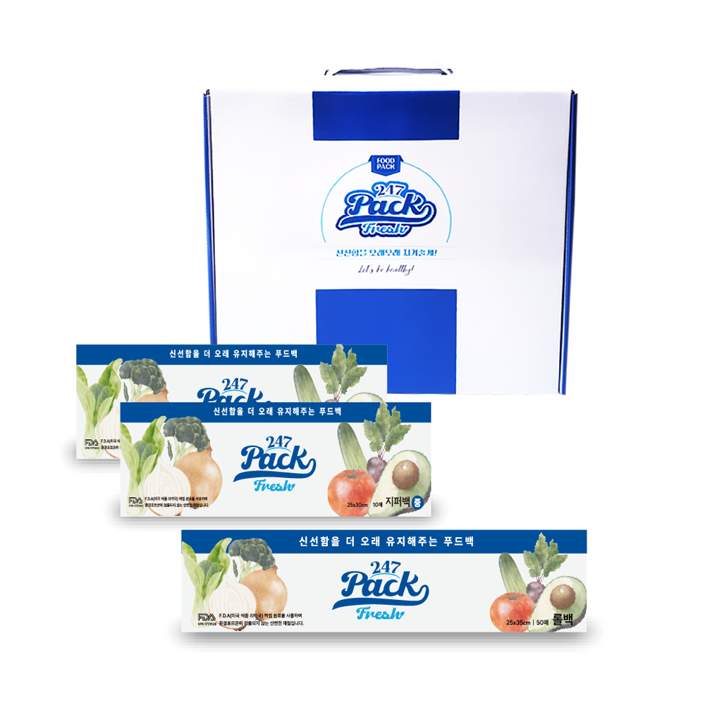 (백화점판매상품)247 프레쉬팩 뉴프리미엄 지퍼백 중형 2팩×롤백 1팩