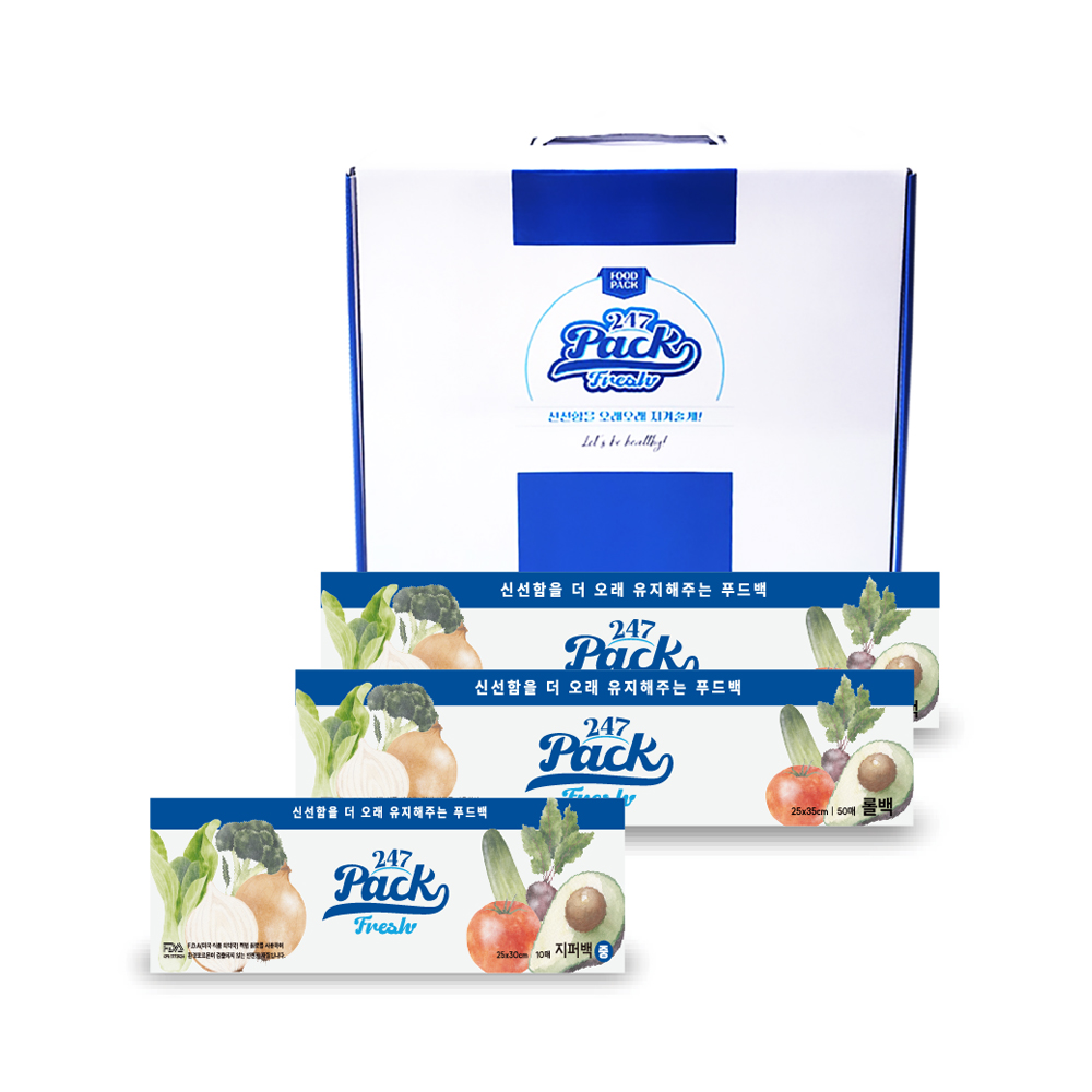 (백화점판매상품)247 프레쉬팩 뉴프리미엄 지퍼백 중형 1팩×롤백 2팩